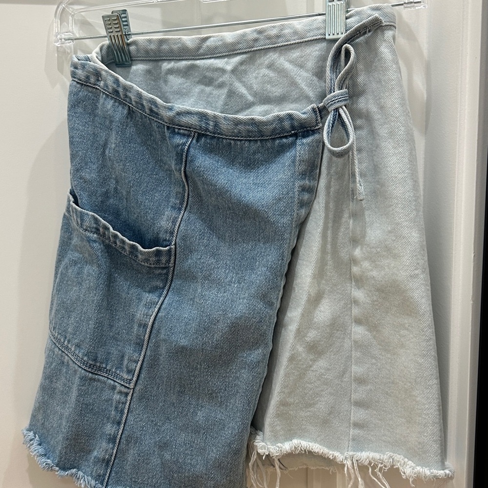 PacSun Two Tone Blue Denim Wrap Skirt